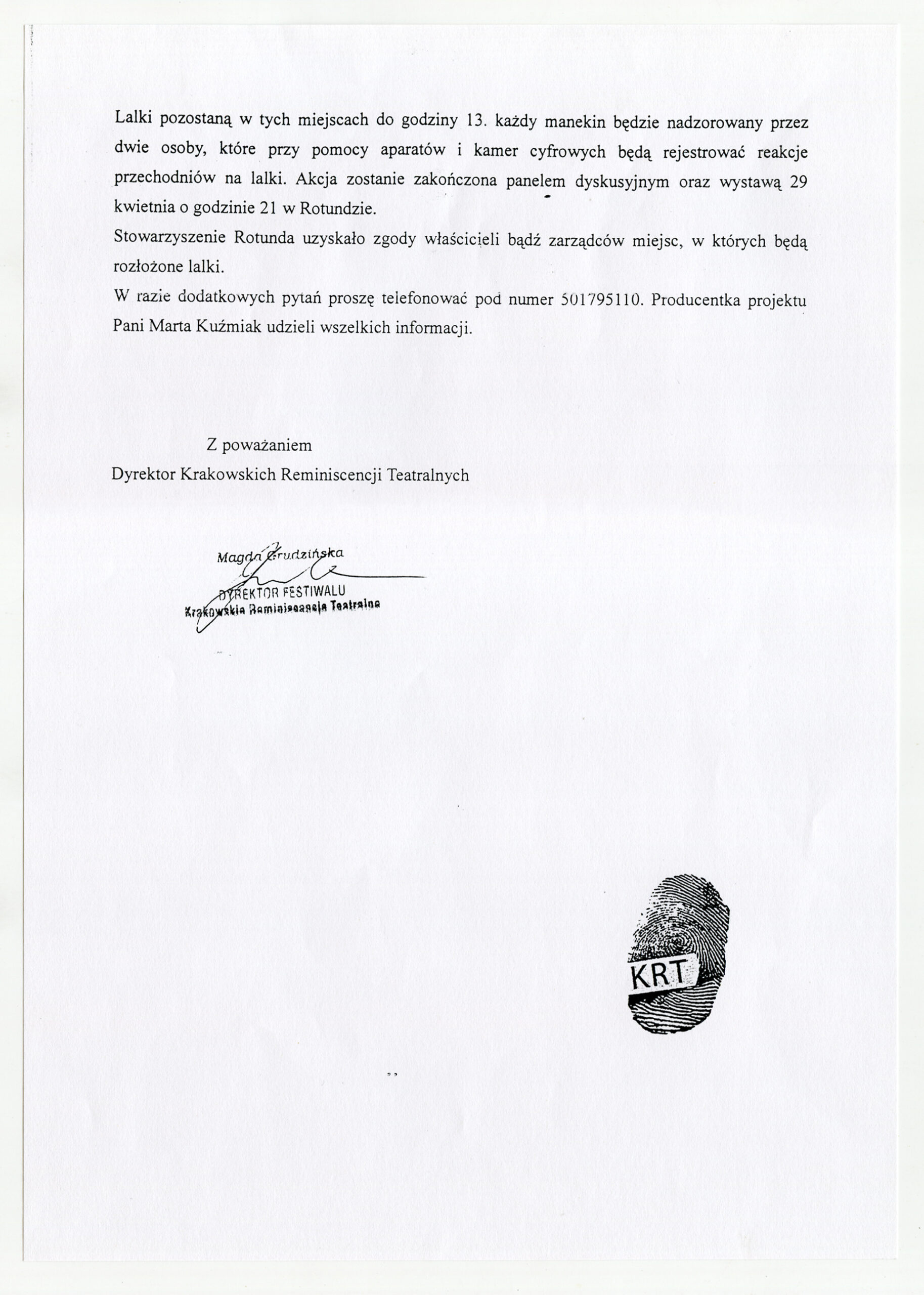 Carta a los Bomberos y Servicios de Emergencia (dorso) / CRACOVIA