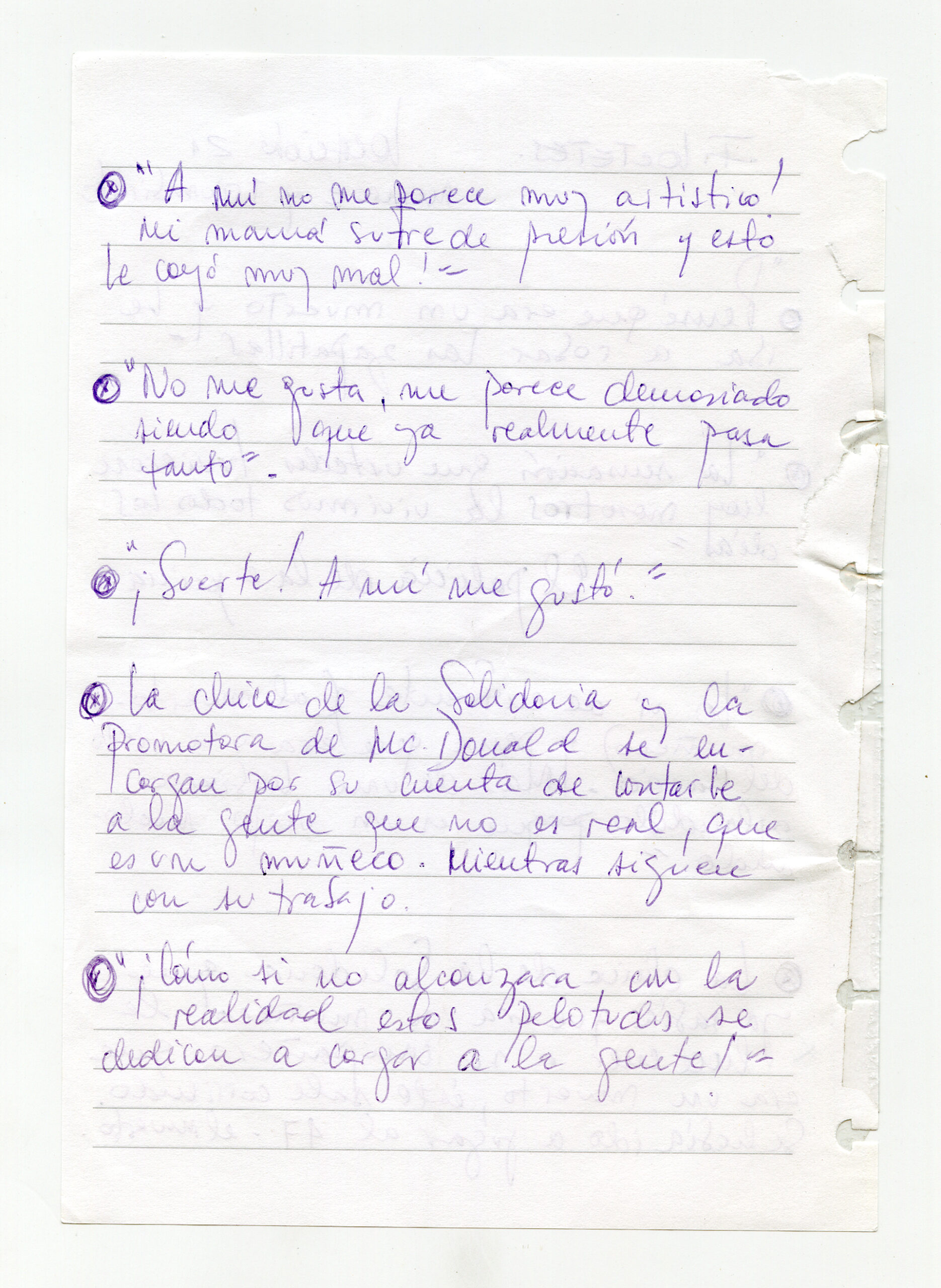 Notas Locación 21 -Monroe y Triunvirato- Hoja 1 (dorso) / Bs. As.