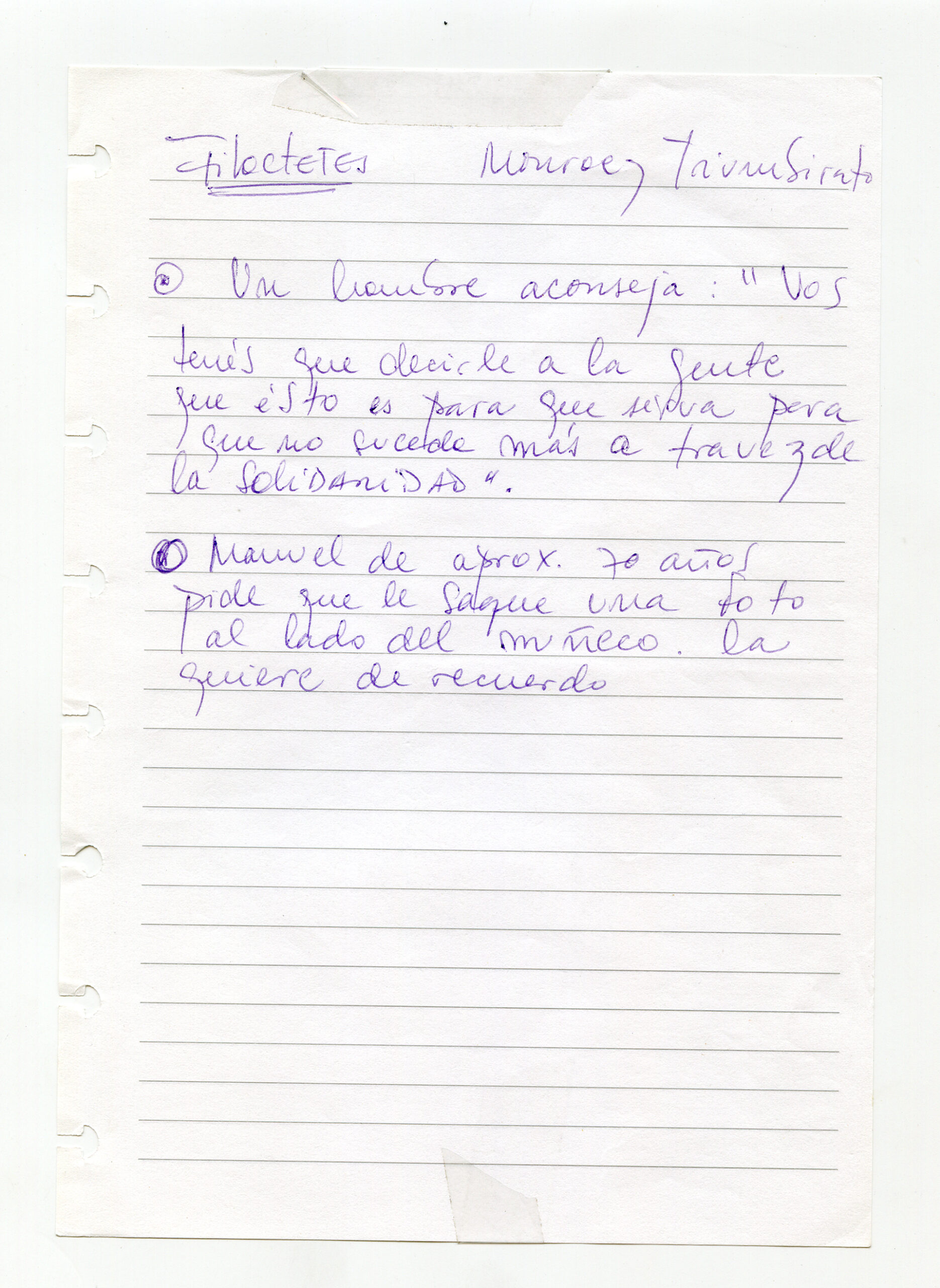 Notas Locación 21 -Monroe y Triunvirato- Hoja 2 (frente) / Bs. As.