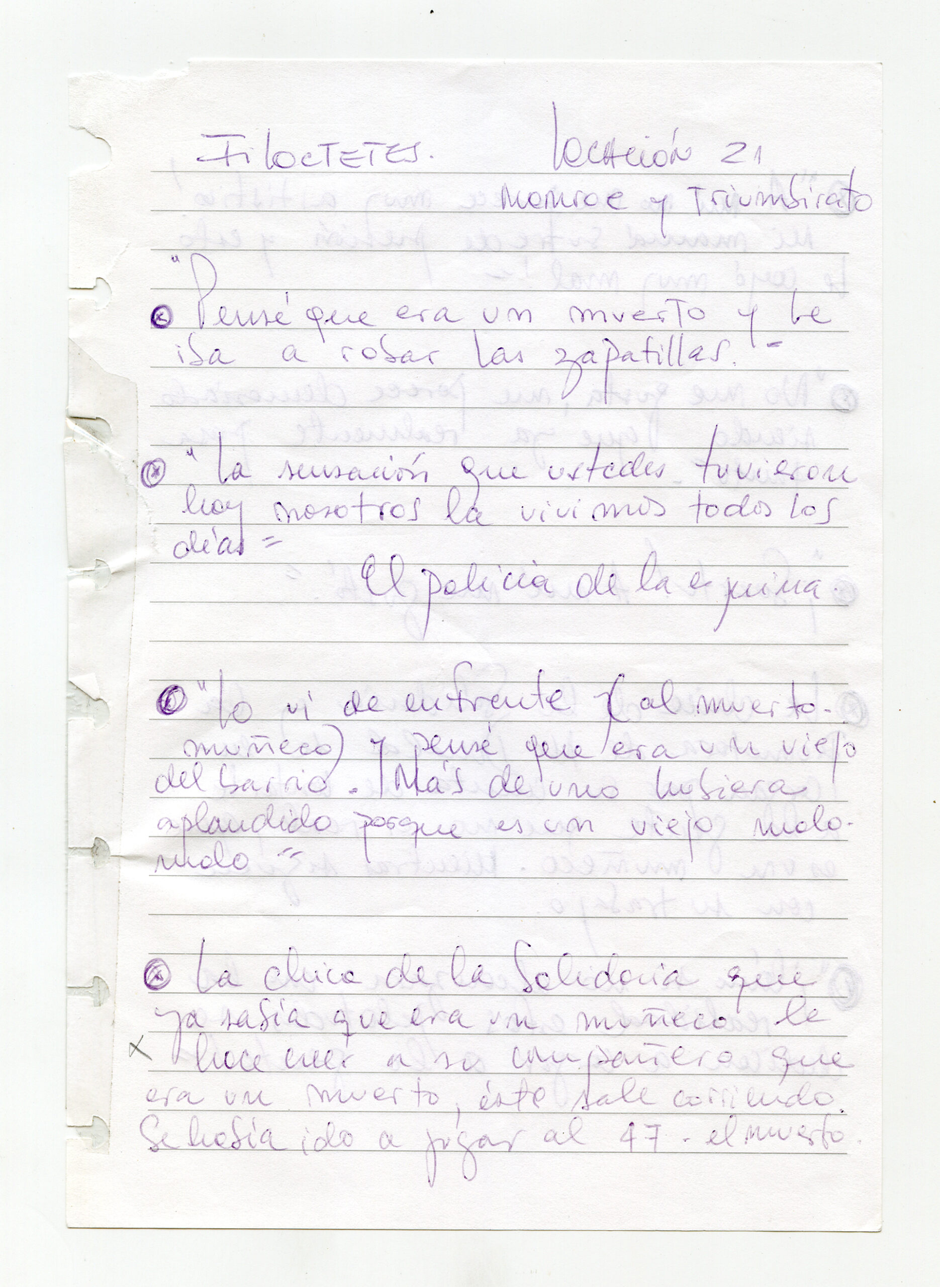 Notas Locación 21 -Monroe y Triunvirato- Hoja 1 (frente) / Bs. As.